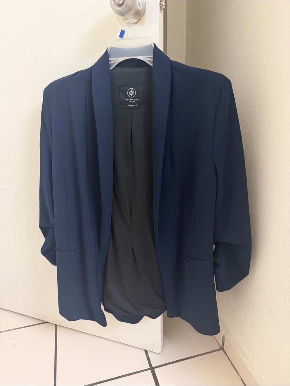 BB Dakota Dark Navy Open-Front Blazer with Rolled Sleeves